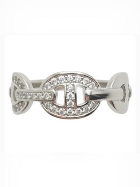 Designer Inspired Half Iced G Link Mariner Coffee Bean Ring White Gold Filled
